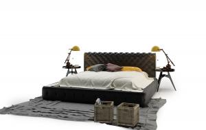 现代超宽双人床、床垫、工业台灯