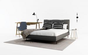 北欧蝴蝶结软包床头双人床、实木书桌椅