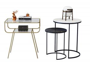 现代双层玻璃方形、金属套叠圆几和角几