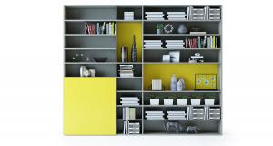 现代灰色和黄色撞色书架