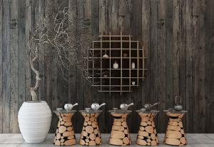 新中式边几、茶具和干枝墙饰组合