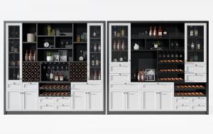 北欧凹凸面板、灰白套色酒柜 酒瓶酒具