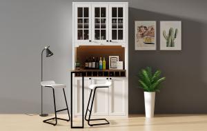 北欧白色酒柜、吧椅组合