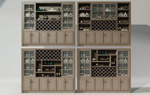 新中式实木酒柜、装饰摆件组合