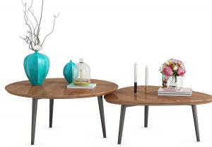 现代圆形、三角形茶几、边几组合