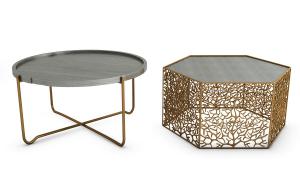 现代金属雕花镂空多边形茶几、边几组合