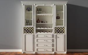 欧式白色带有角线装饰的酒柜、酒格和杯架