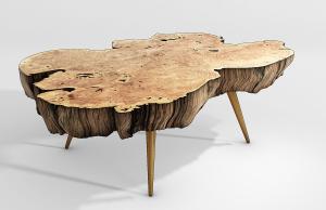 新中式金属支架原木茶几