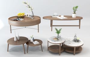 北欧实木圆形、椭圆形茶几 边几组合