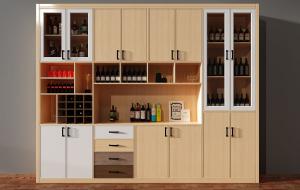 新中式窗格玻璃柜门酒柜、方形酒格