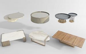 现代长方形、水滴造型和圆形茶几组合