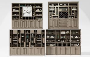 新中式窗格收纳红酒柜、展示品组合