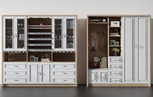 简欧带抽屉、玻璃柜门白色酒柜 玄关柜组合