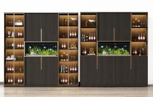 现代轻奢镶金边酒柜、鱼缸组合