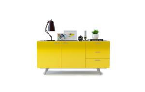 现代柠檬黄电视柜、摆件组合