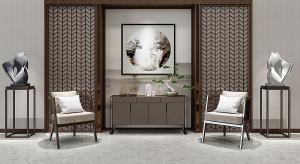 新中式玄关柜、边柜和单人休闲椅