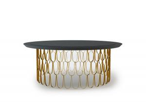 现代金属鱼鳞纹圆形支撑茶几、边几