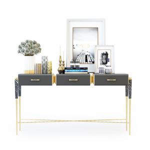 现代金属大理石拼接支架三抽屉边几、装饰柜