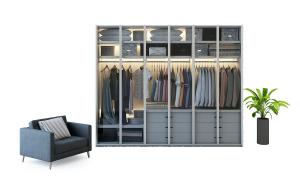 现代敞开式衣柜、单人沙发