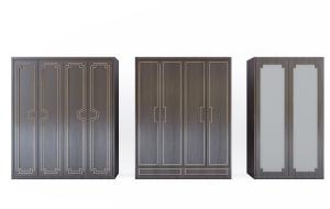 新中式镶金色花纹的实木衣柜