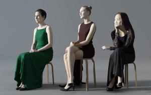 穿礼服坐着观看的三个女人 人物3d模型 穿礼服坐着观看的三个女人 人物