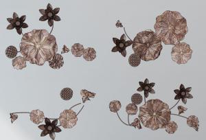 复古铜制荷叶莲花墙饰、挂件组合