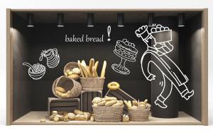 商场超市面包店面包、食物编织筐橱窗