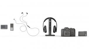 现代收音机、耳麦耳机和摄像机