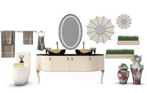 欧式双人洗手台、马桶、装饰镜