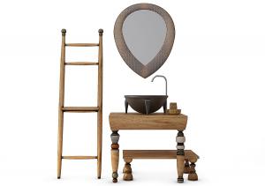 东南亚实木洗手柜、收纳架、台盆镜子