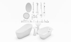 浴缸、淋浴、水龙头、装饰镜组合