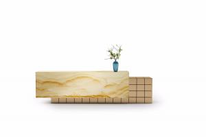 新中式黄色纹理大理石拼接方格柜台接待台