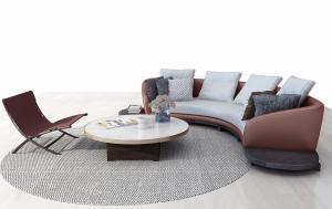 现代半弧沙发、茶几和休闲椅组合