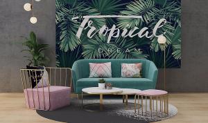 北欧沙发、茶几、坐墩和装饰画组合