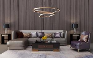 现代轻奢沙发、茶几、方形坐凳和电视柜组合