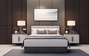 新中式简约双人床、床头柜饰品摆件