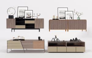 新中式实木柜体金属架、山形摆件电视柜