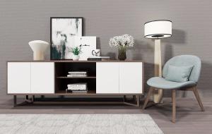 新中式中间开放式收纳电视柜、休闲椅组合