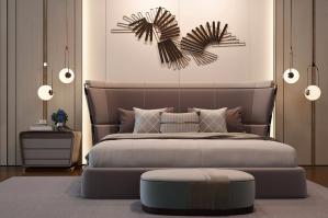 后现代个性软包床头双人床、椭圆形坐墩