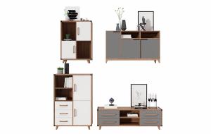 现代电视柜、边柜和桌上摆件组合