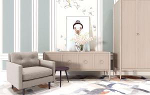 新中式实木带金属环拉手的电视柜、大衣柜组合