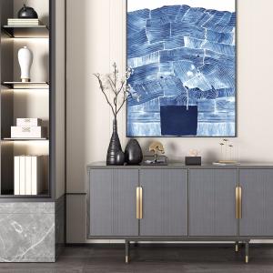 新中式灰色简约电视柜、陶瓷花瓶摆件