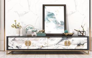 新中式大理石纹理柜门的电视柜