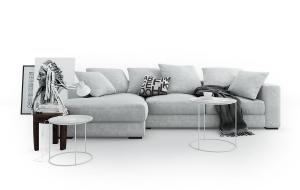 现代浅灰色多人沙发、靠垫组合