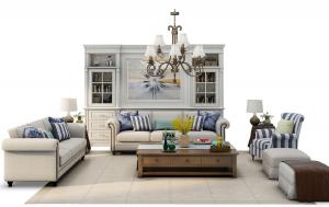 简欧多人沙发、双人沙发、实木茶几和吊灯组合