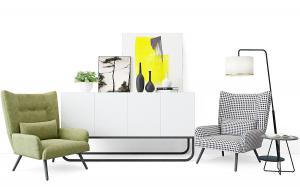 北欧休闲单人方格图案沙发