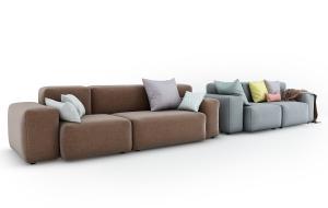 现代面包块布艺多人沙发组合