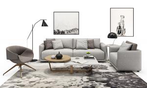 北欧简约双人沙发、单人沙发和休闲椅组合