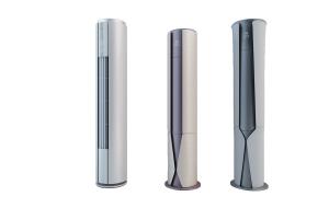 金属外壳、银白色立柱式空调室内机