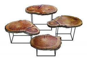 现代异形原木金属支架茶几